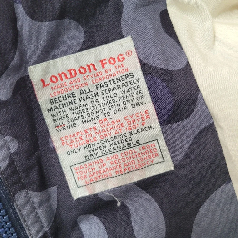 London Fog Jacket Mens L Blue Camo Winning Edge Full Zip Vintage Windbreaker‎
